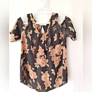 Sienna Sky Floral Black and Pink Cold Shoulder Cut Out Blouse XS